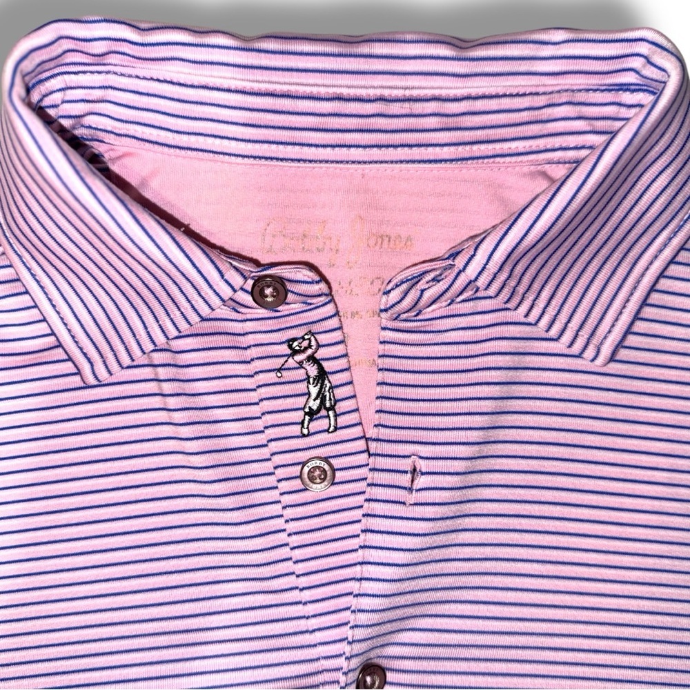 Bobby Jones XH2O Performance Polo Shirt Men’s M Pink Navy Stripe Golf